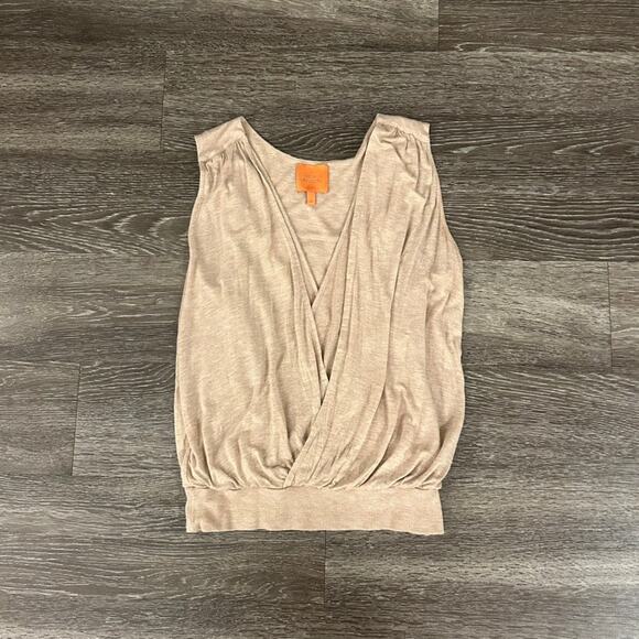 Anthropologie Olga Kapustina Draped Surplice Sleeveless Top Tan Sz M Chic Blouse - Picture 7 of 14